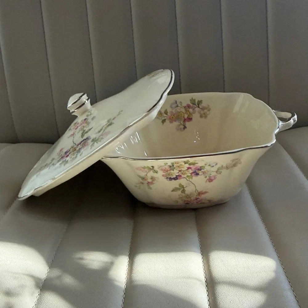 Vintage Paden City Pottery Regina pattern Floral Serving Dish with Lid